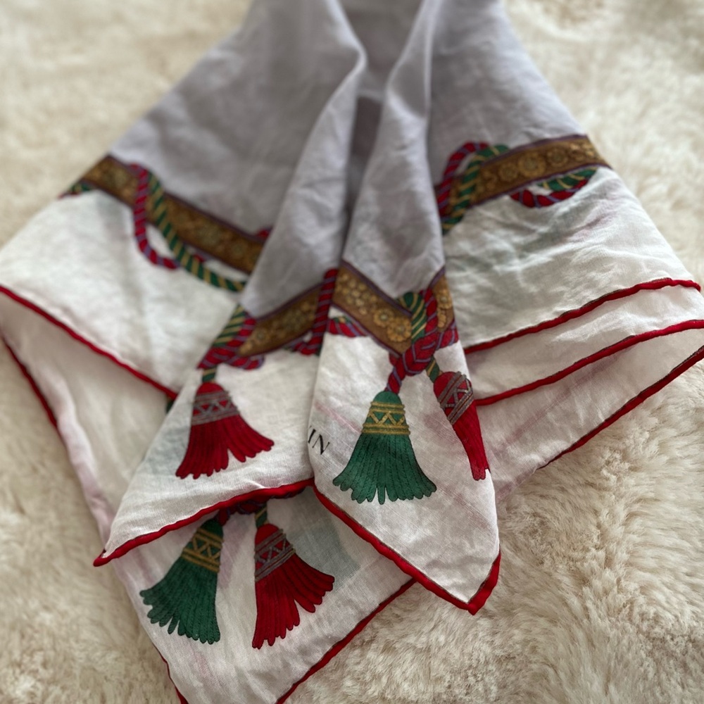 Stunning Lanvin Scarf with Red & Green Tassel Print!